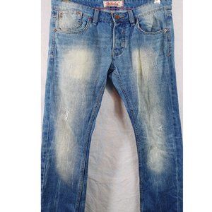 Alcott & Co  Distressed Button Fly Jimmy Slim Fit Jeans Blue Washed